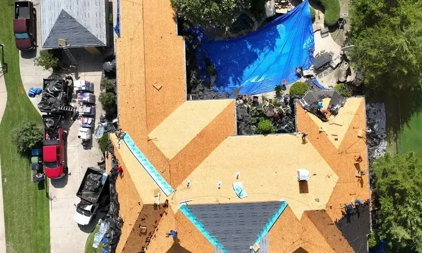 Professional Storm Damage Roof Repair being performed in Monrovia